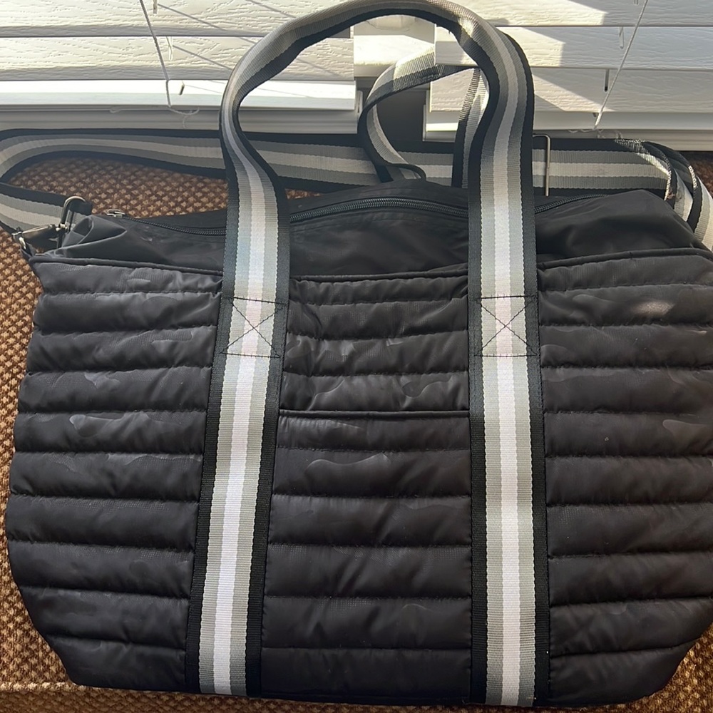 Think Royln Black tone on tone Camo nylon tote bag